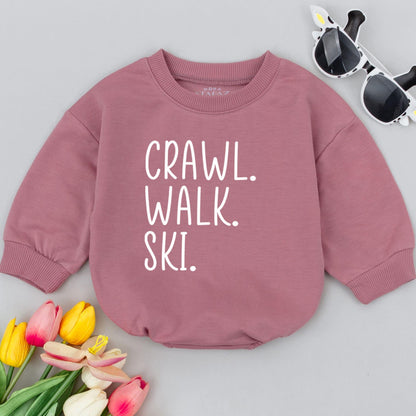 Crawl Walk Ski Baby Romper Skiing Lover Newborn Bodysuit Pregnancy Reveal Gift Adventure Baby Clothes Modern Minimalist Design Soft Cotton for Boys Girls