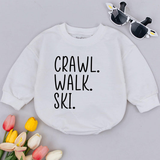 Crawl Walk Ski Baby Romper Skiing Lover Newborn Bodysuit Pregnancy Reveal Gift Adventure Baby Clothes Modern Minimalist Design Soft Cotton for Boys Girls