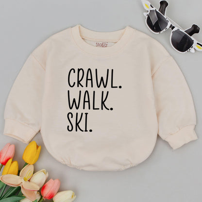 Crawl Walk Ski Baby Romper Skiing Lover Newborn Bodysuit Pregnancy Reveal Gift Adventure Baby Clothes Modern Minimalist Design Soft Cotton for Boys Girls