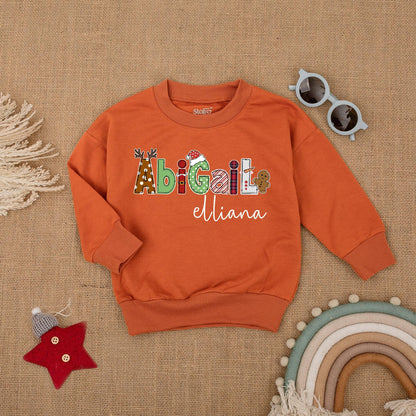 Personalized Christmas Sweatshirt with Festive Name Design! Holiday Toddler Shirt, Baby Shower Gift, Cozy Kid's Fall Outfit, Cute Christmas Outfit 139