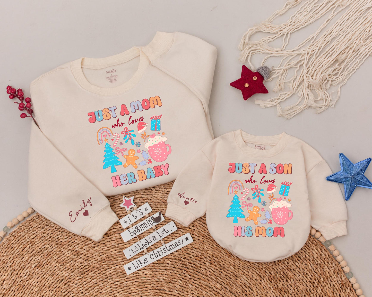 Mom & Kids Matching Xmas Sweatshirts - Personalized Holiday Gifts