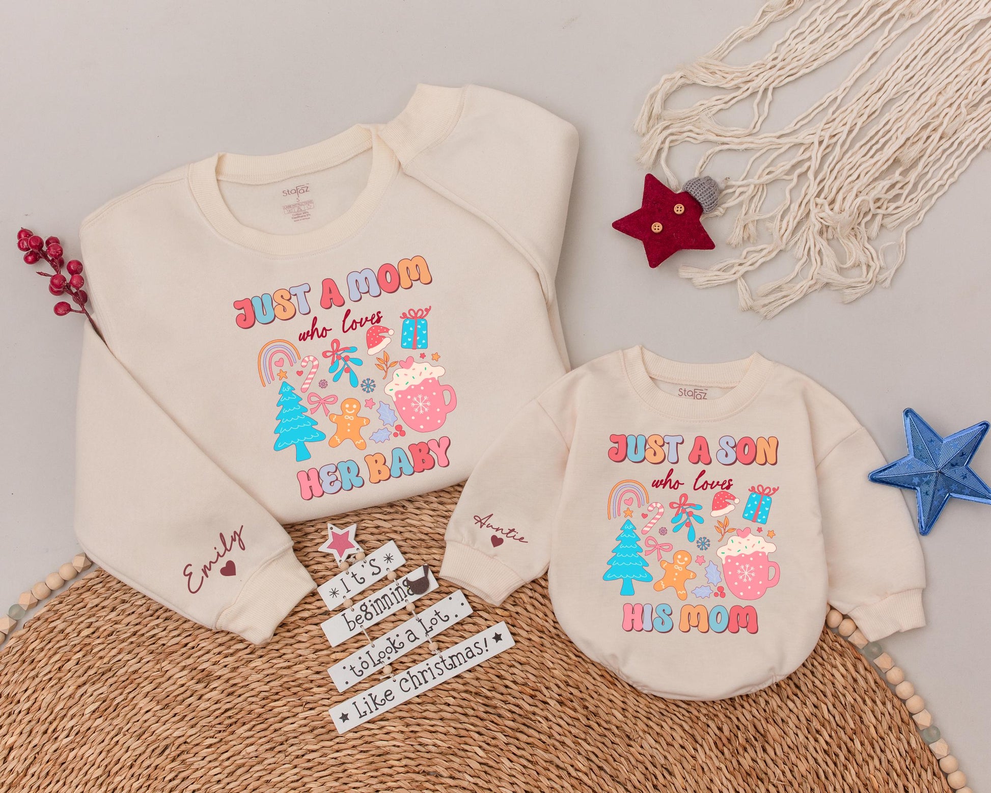 Mom & Kids Matching Xmas Sweatshirts - Personalized Holiday Gifts