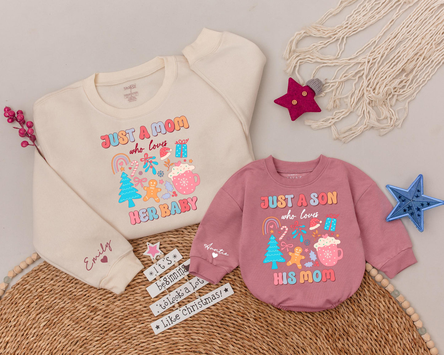 Mom & Kids Matching Xmas Sweatshirts - Personalized Holiday Gifts