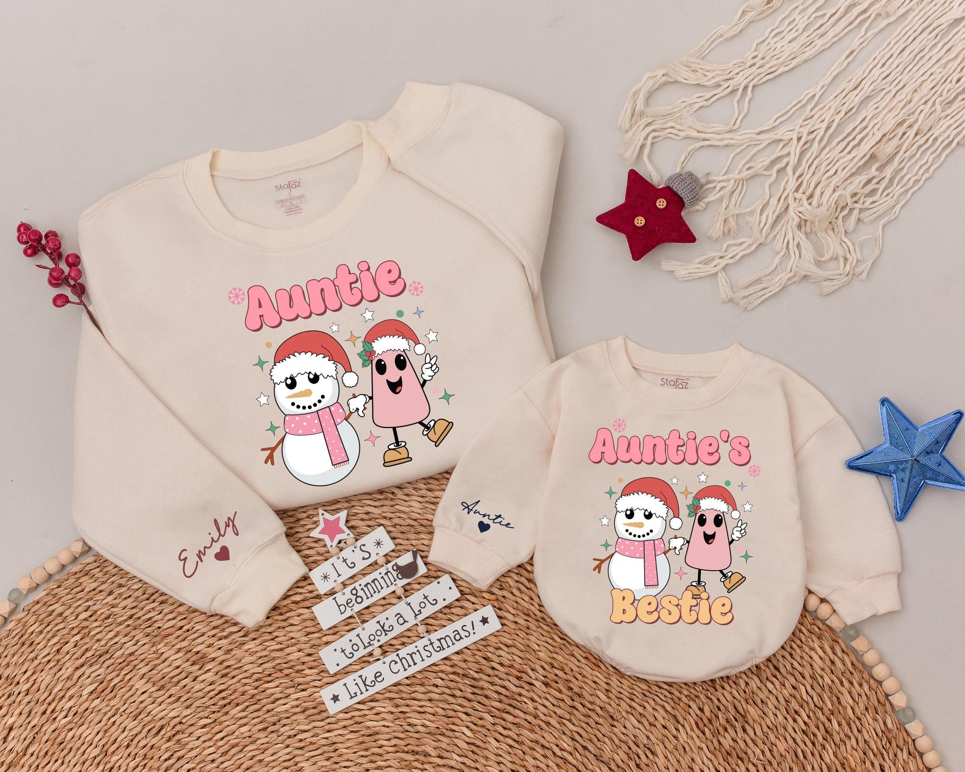 Aunt and Niece Christmas Sweatshirt Set | Personalized Holiday Gift