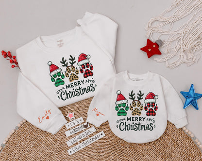 Festive Family Matching Outfits: Dog, Baby, and Adult Christmas Set