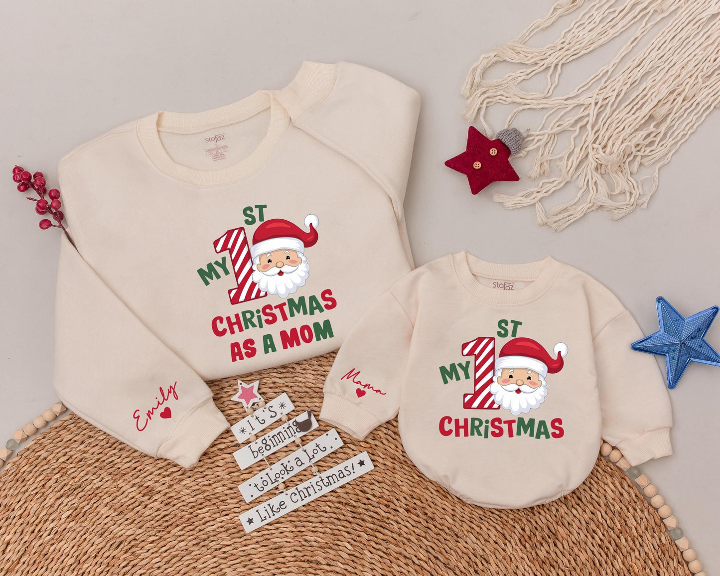 Matching Family Christmas Sweatshirt, 1st Xmas as Mom or Dad Shirt