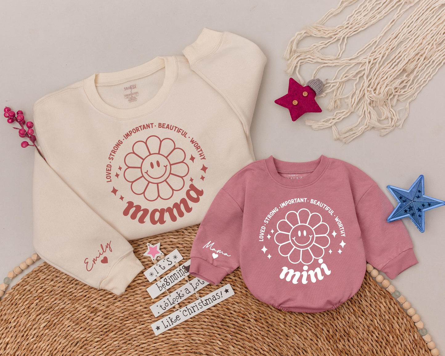 Matching Retro Smiley Face Mama Mini Shirts - Pregnancy Announcement