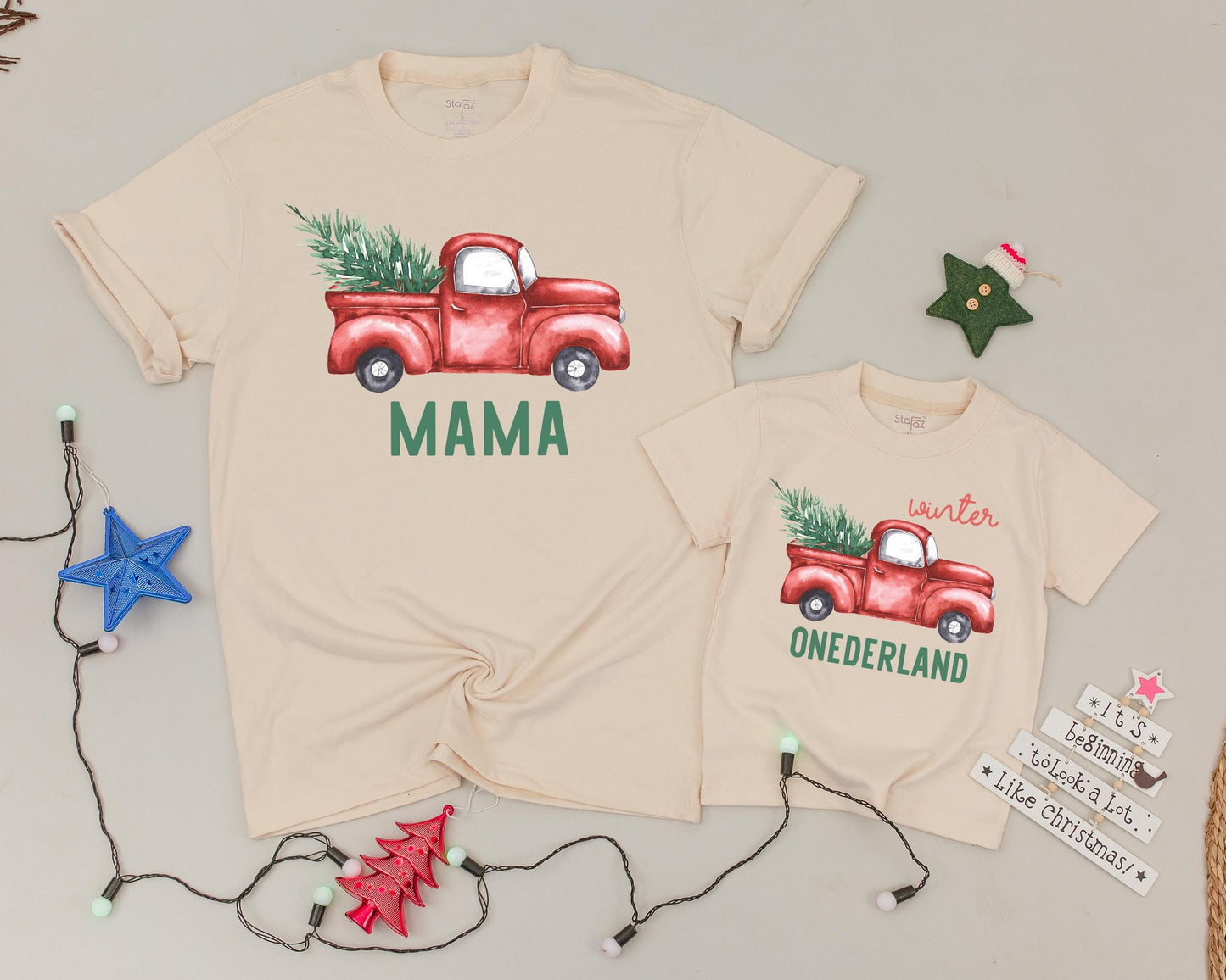 Winter Onederland Birthday Outfit: Matching Mommy & Me Red Truck Set