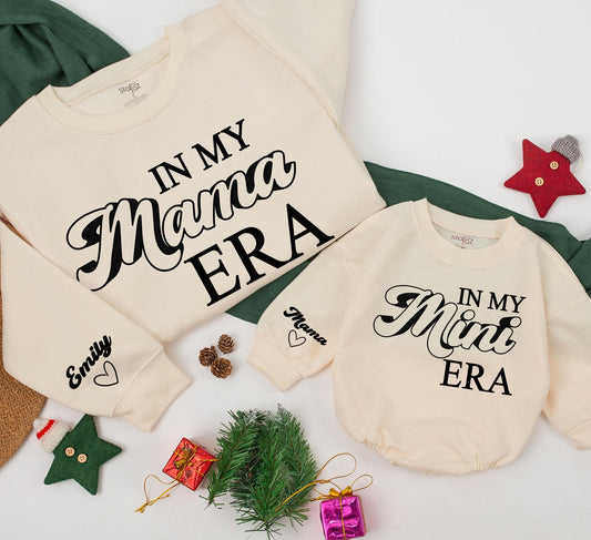 Personalized In My Mama Era Sweatshirt & Mini Matching Outfit for Mom Daughter Retro Style Custom Name Heart Details for Baby Girl Christmas Gift
