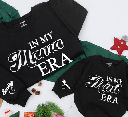 Personalized In My Mama Era Sweatshirt & Mini Matching Outfit for Mom Daughter Retro Style Custom Name Heart Details for Baby Girl Christmas Gift