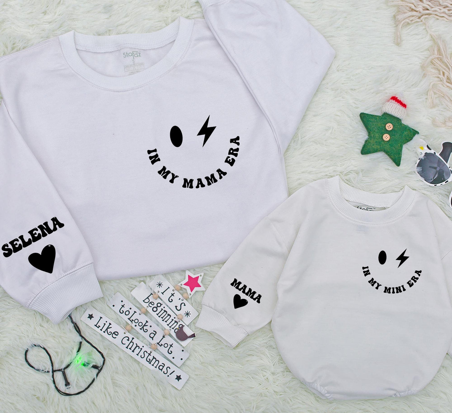Custom Mama and Mini Era Smiley Face Sweatshirt Matching Family Outfit Mother Daughter Kid Gift Mom Life Baby Girl