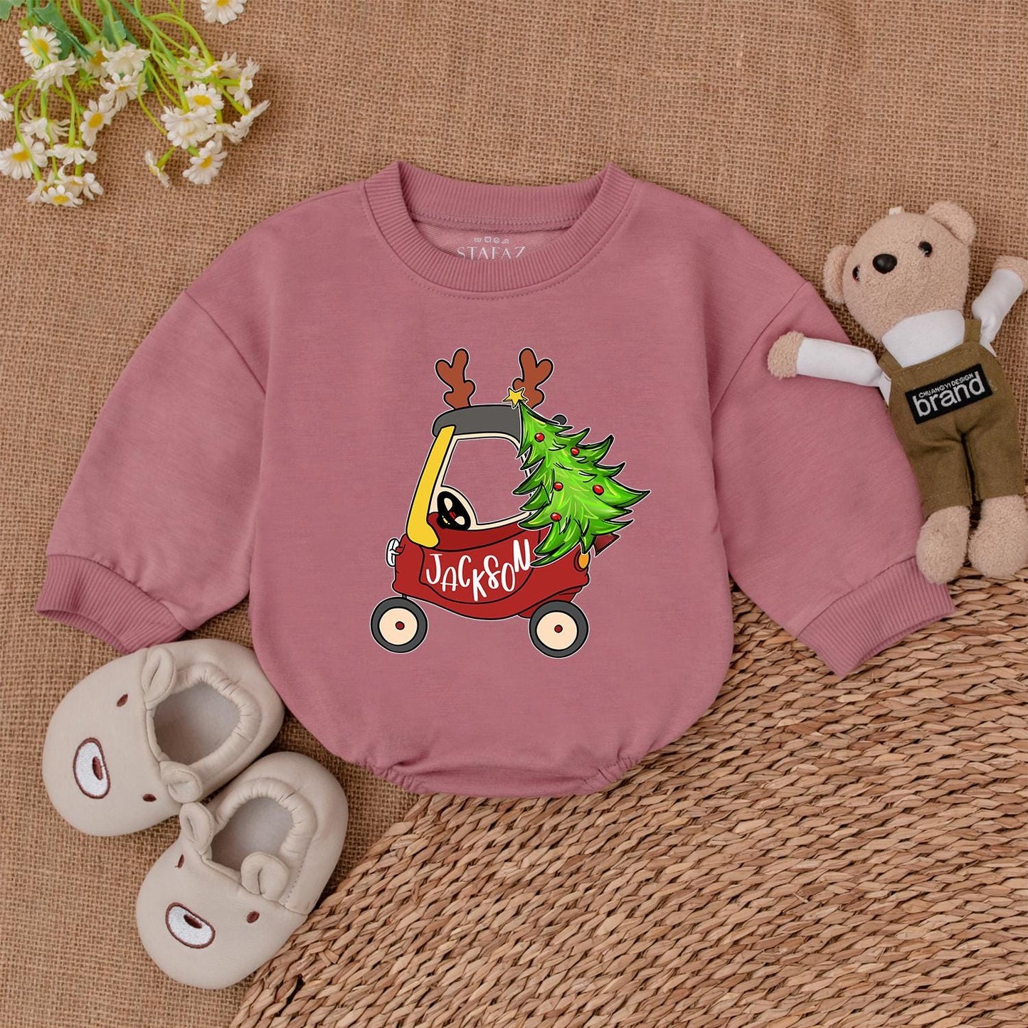 Customized Tractor Christmas Romper – Baby’s 1st Holiday Outfit