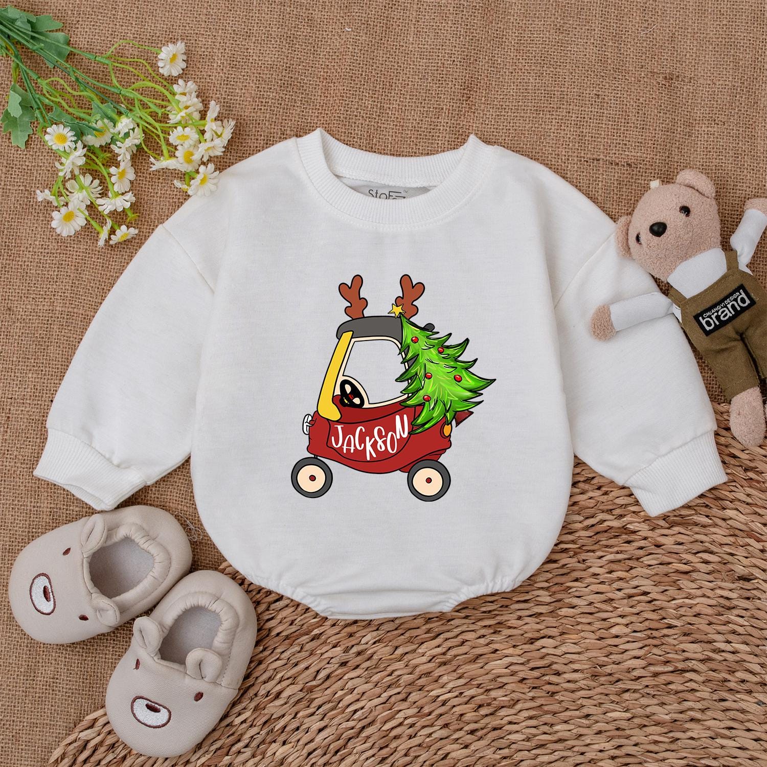 Customized Tractor Christmas Romper – Baby’s 1st Holiday Outfit