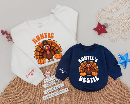 Auntie & Bestie Thanksgiving Sweaters, Fall Matching Family Gift