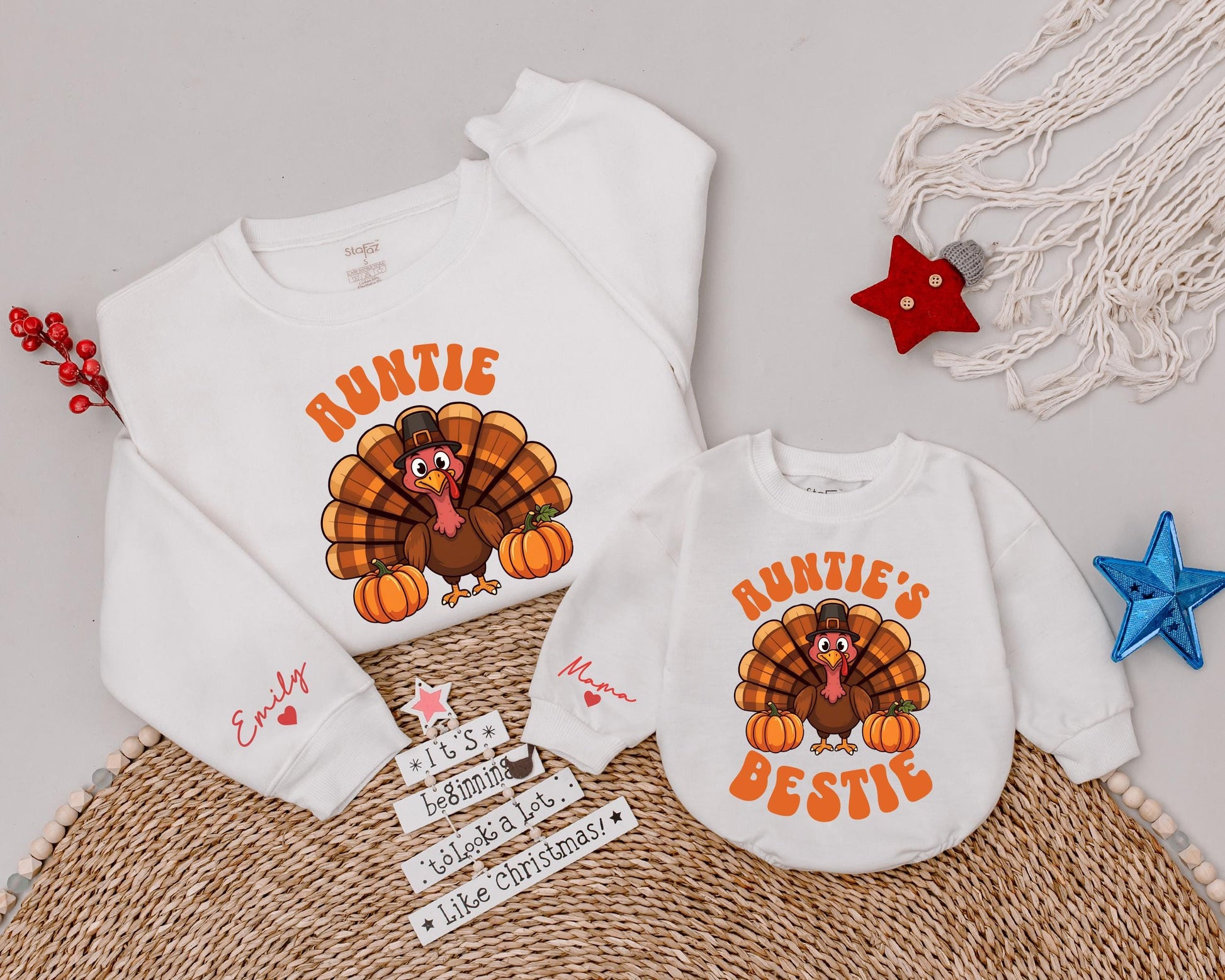 Auntie & Bestie Thanksgiving Sweaters, Fall Matching Family Gift