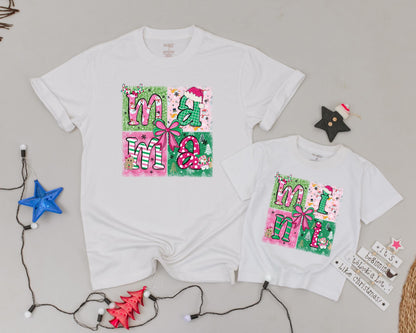 Festive Pink Christmas Shirts, Mama & Mini, Personalized Holiday Fun