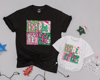 Festive Pink Christmas Shirts, Mama & Mini, Personalized Holiday Fun