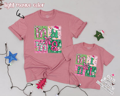 Festive Pink Christmas Shirts, Mama & Mini, Personalized Holiday Fun