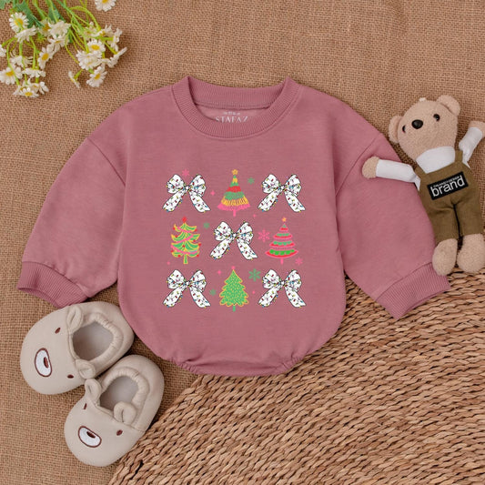 Festive Bow Bubble Romper for Baby's First Christmas Celebration