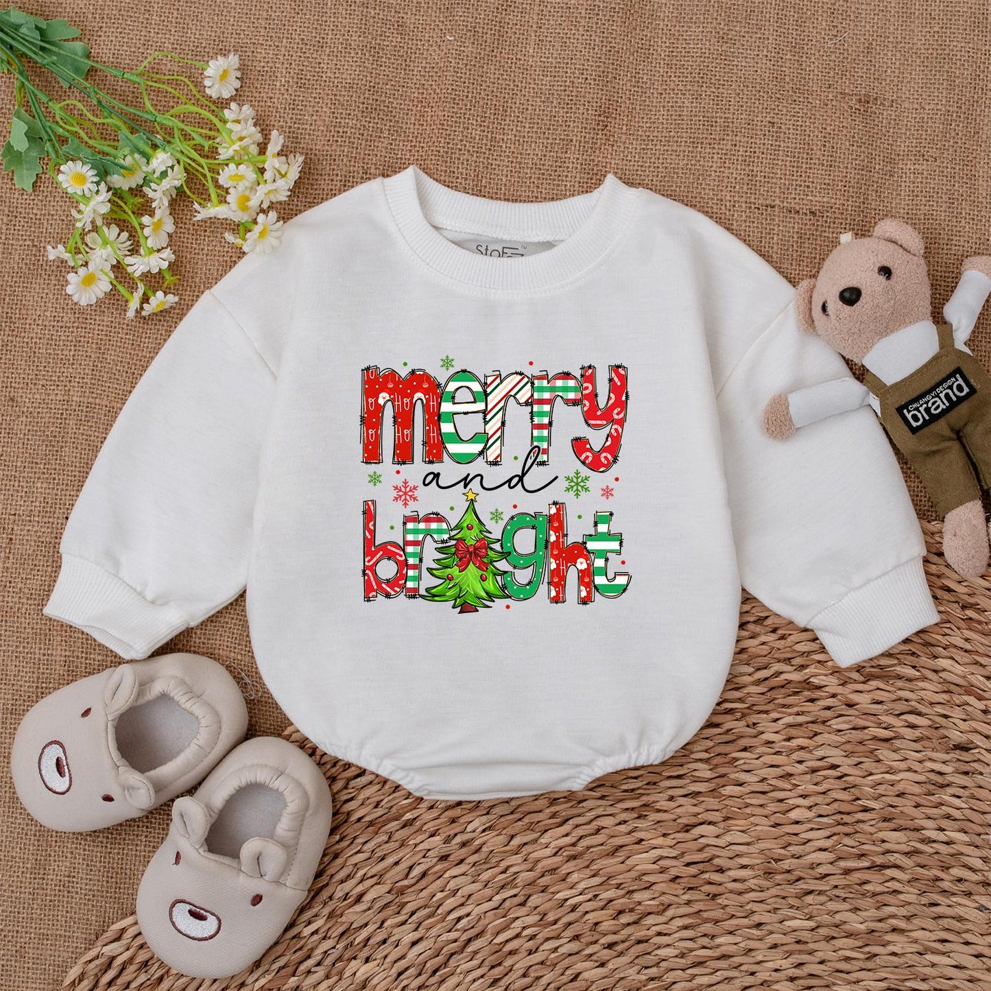 Retro Christmas Bubble Romper – 1st Holiday Outfit for Baby Joy