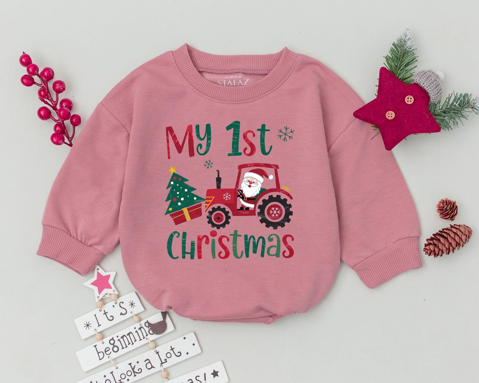 First Christmas Baby Outfit – Retro Truck, Toddler Sweatshirt Gift