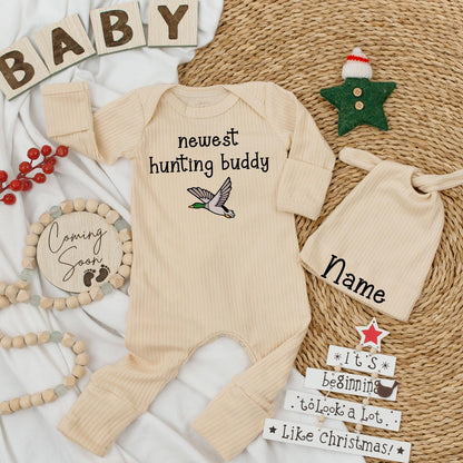 Newest Hunting Buddy Duck Baby Bodysuit & Hat Set, Little Hunter Newborn Outfit, Mallard Duck Clothes, Baby Shower Gift, Cute Duck Baby Outfit, Teal Hunting