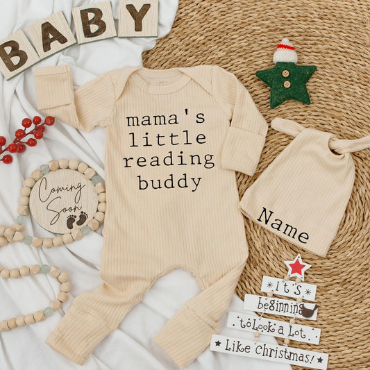 Mama's Little Reading Buddy Newborn Bodysuit Custom Name Baby Girl Boy Outfit Future Reader Gift