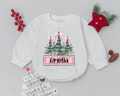 Personalized Christmas Baby Outfit: Vintage Romper & Bow Gift Set