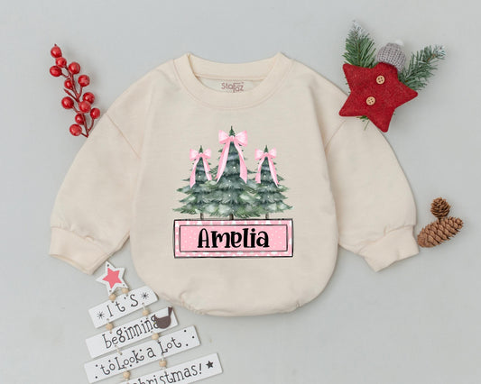 Personalized Christmas Baby Outfit: Vintage Romper & Bow Gift Set