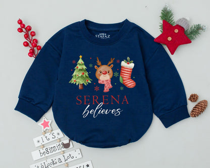 Custom Christmas Baby Romper, Personalized Holiday Bodysuit Gift