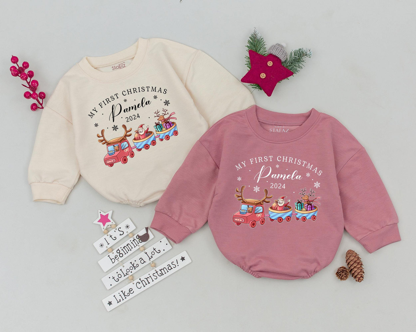 Personalized Christmas Romper & Sweatshirt - Baby's Holiday Outfit