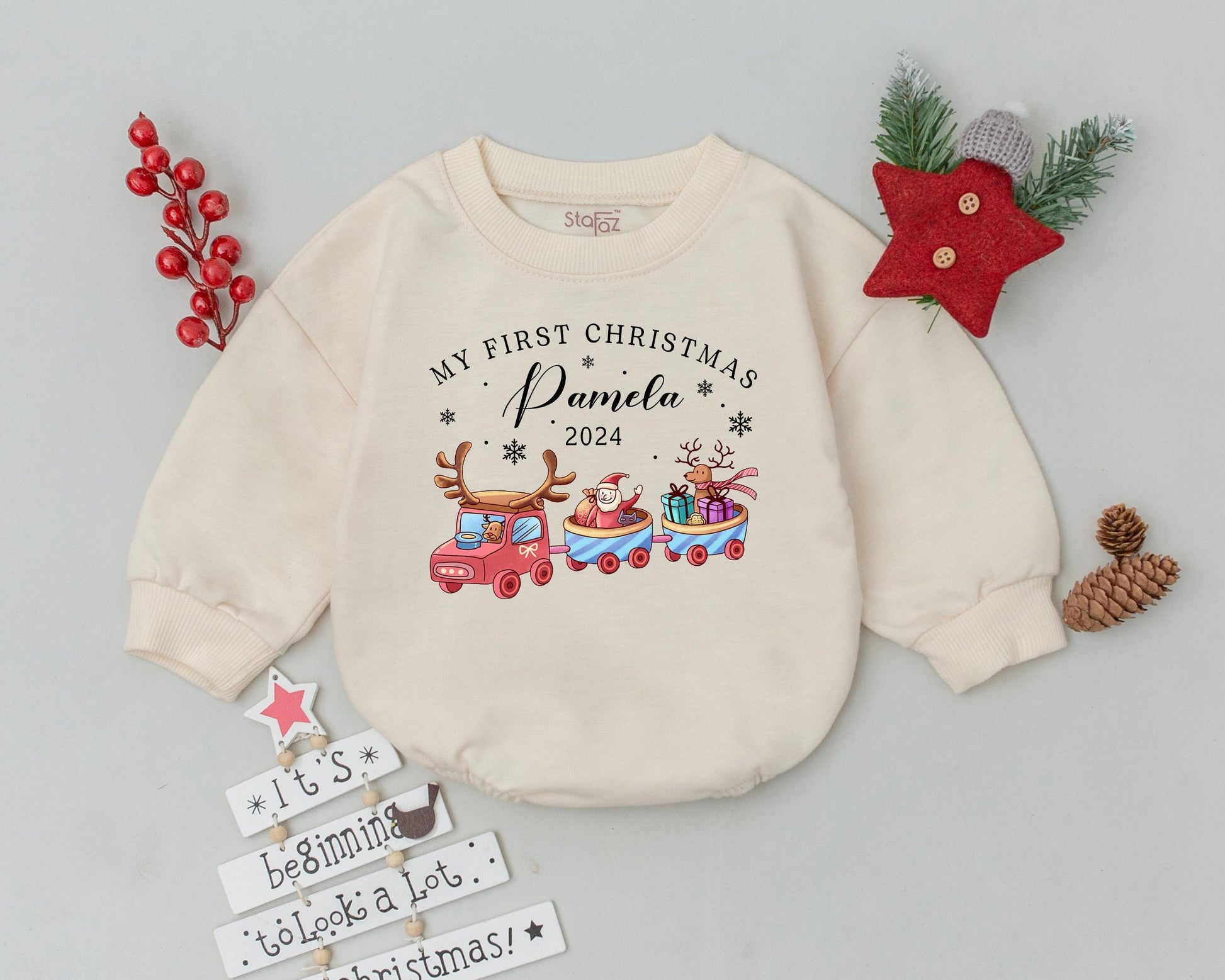 Personalized Christmas Romper & Sweatshirt - Baby's Holiday Outfit