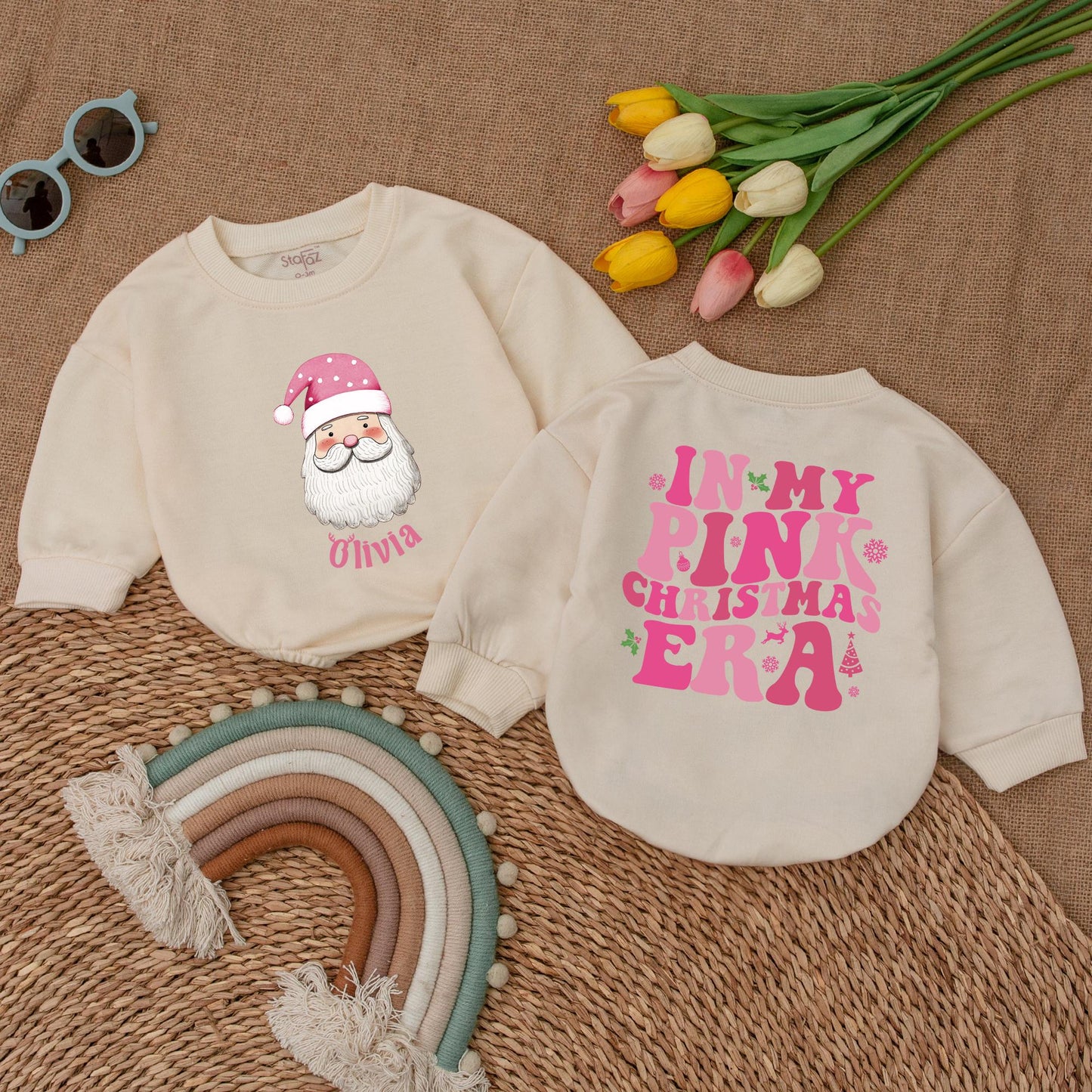 Pink Santa Romper: Baby's First Christmas Outfit & Gift Delight