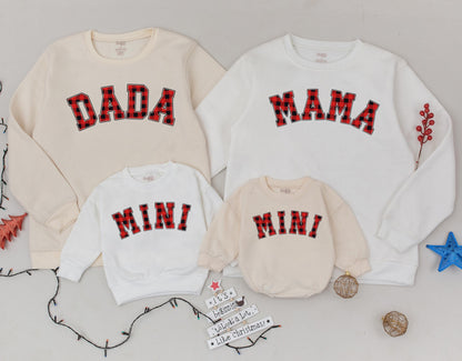 Personalized Red Plaid Mama and Mini Matching Christmas Sweatshirts for Family Outfits Daughter Kid Baby Girl Romper Gift
