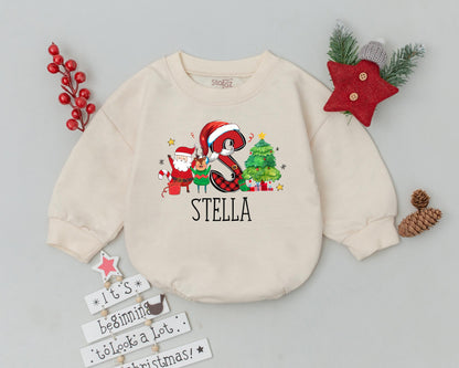 Baby's 1st Christmas Romper - Custom Name Vintage Santa Outfit