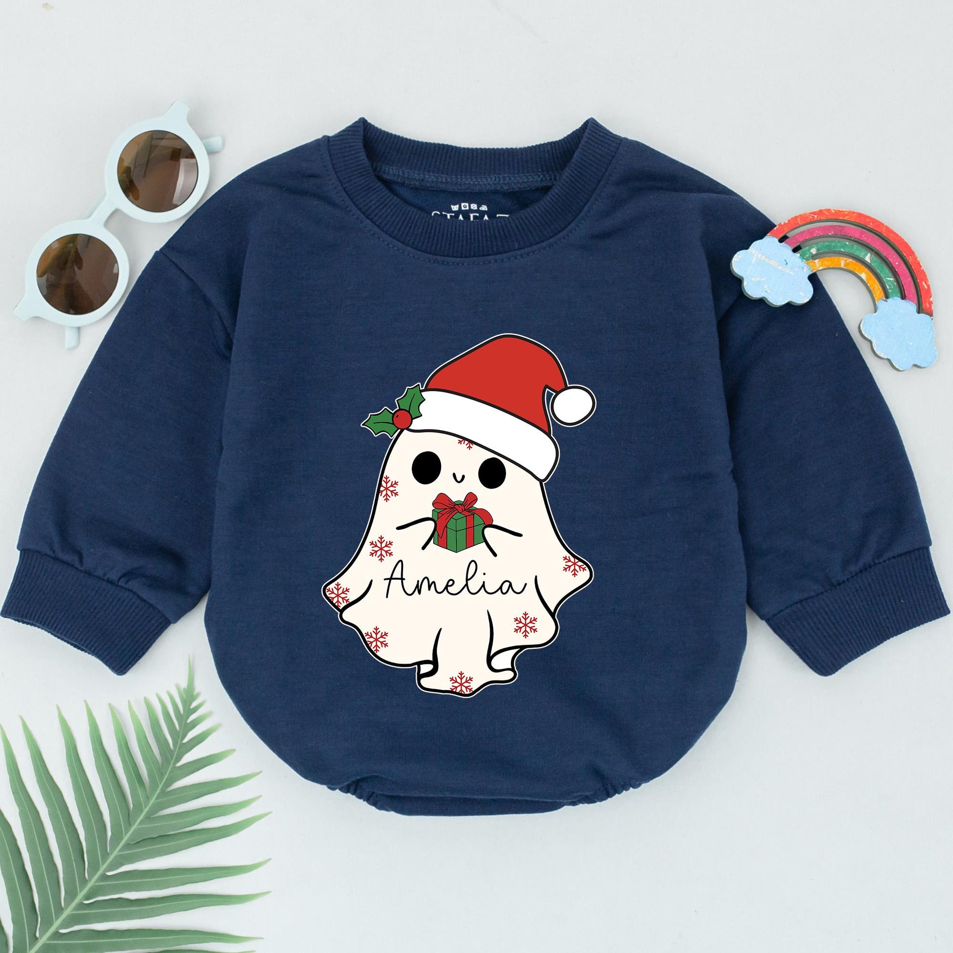 Custom Christmas Ghost Romper, 1st Christmas, Baby Shower Gift