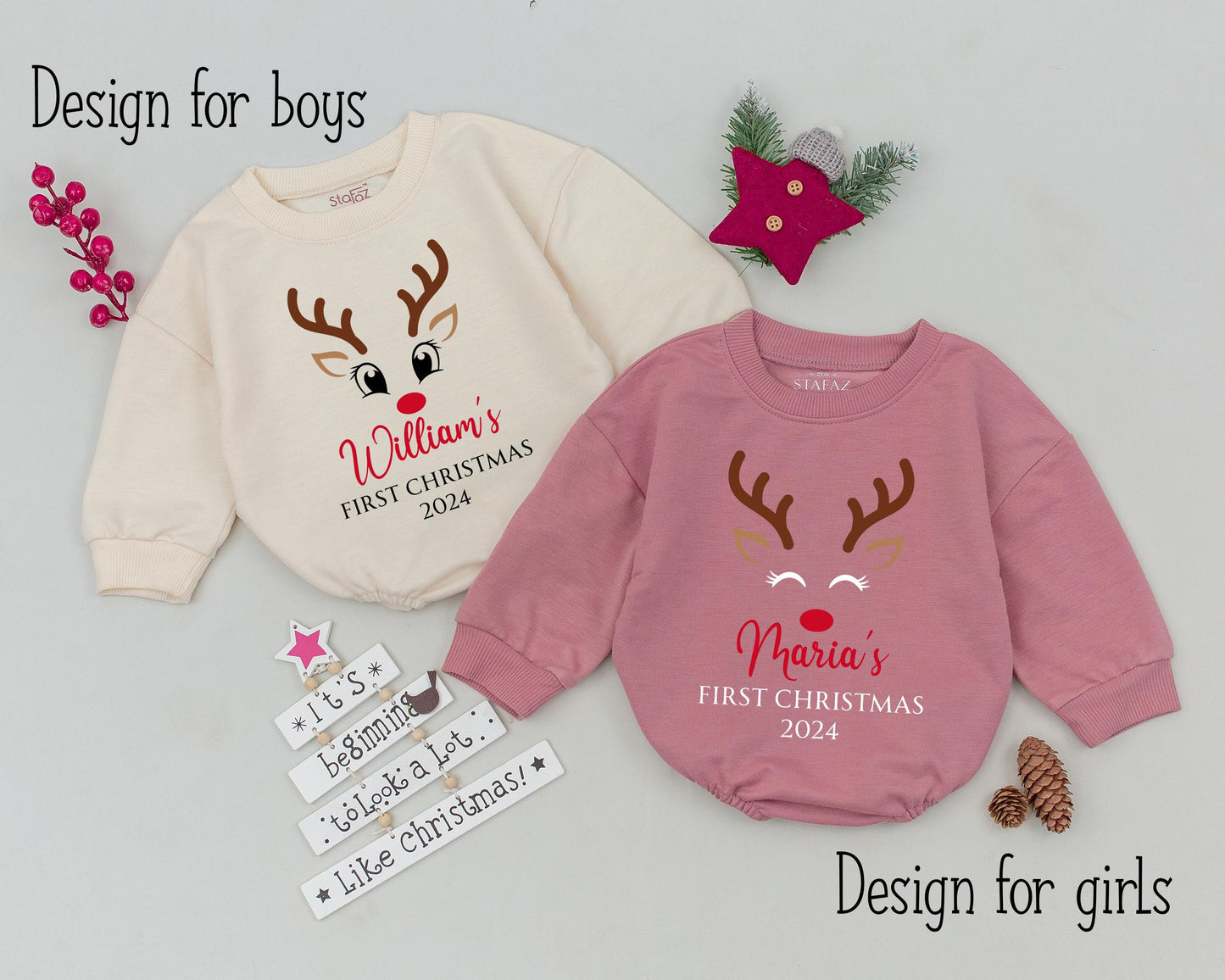 Personalized Christmas Romper with Reindeer – Baby’s First Xmas Outfit
