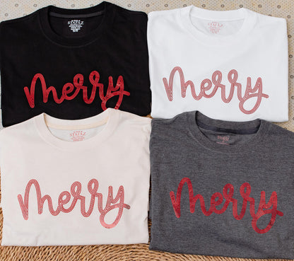 Red Sequin Merry Christmas Shirt, Sparkly Xmas Holiday Tee, Glitter Festive Top, Bling Bling Matching Family Outfits, Cheerful Celebration Clothes (139 chars)