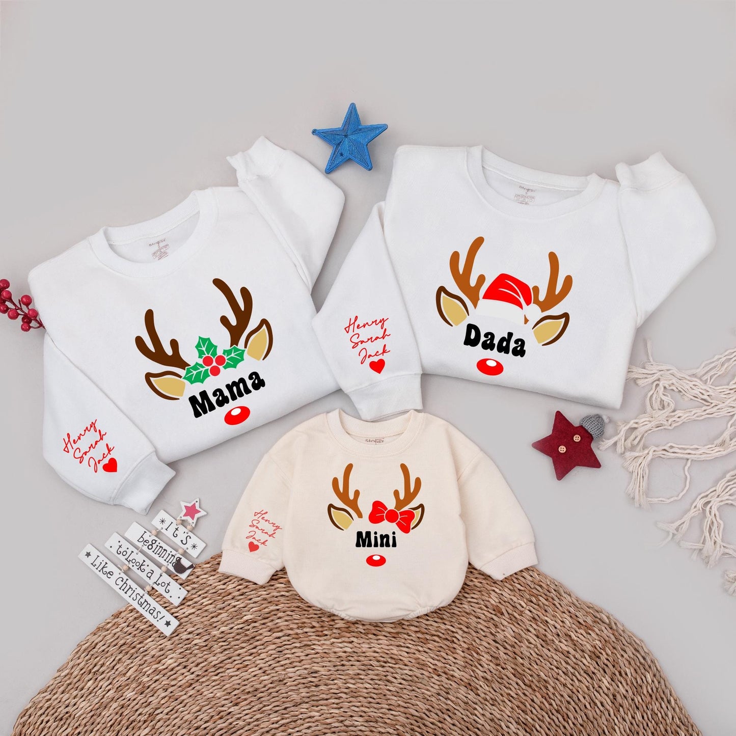 Personalized Christmas Reindeer Tees & Sweatshirts for the Family  