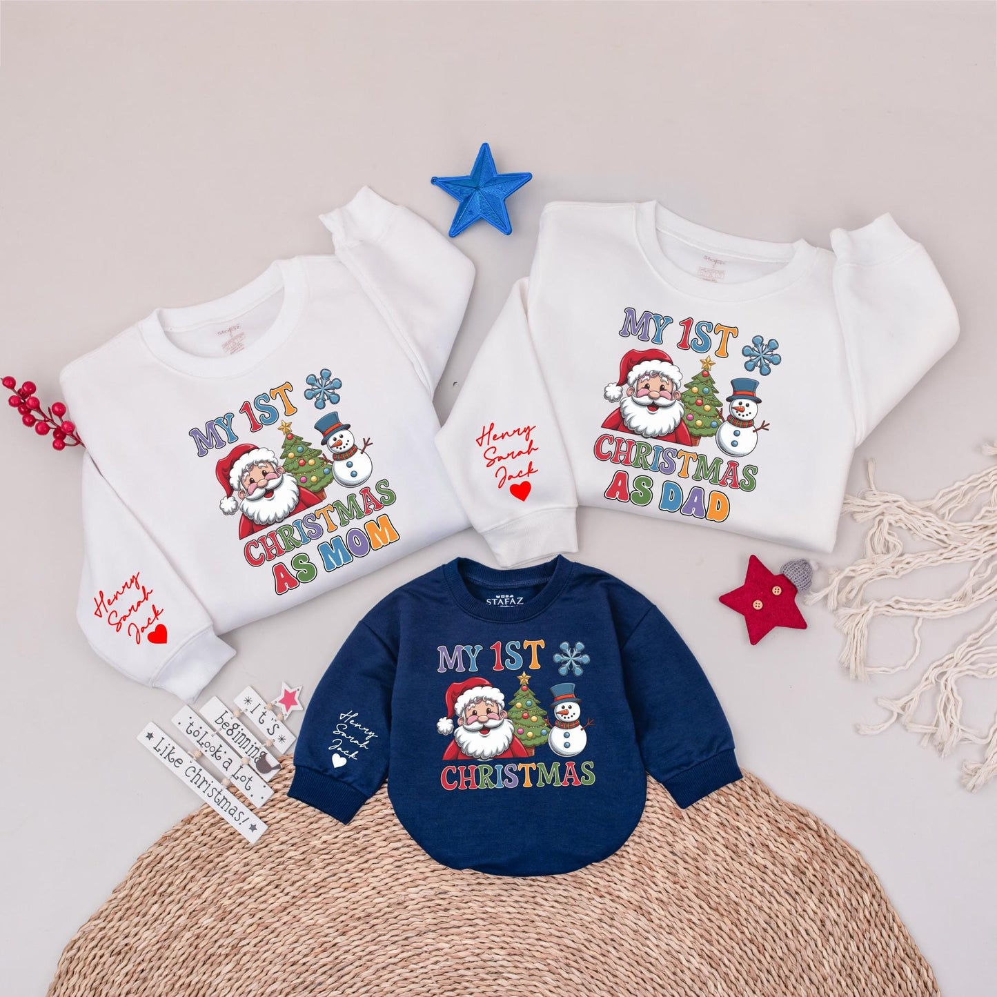 Matching Custom Family Christmas Shirts: Mom, Dad, Baby Sweatshirts