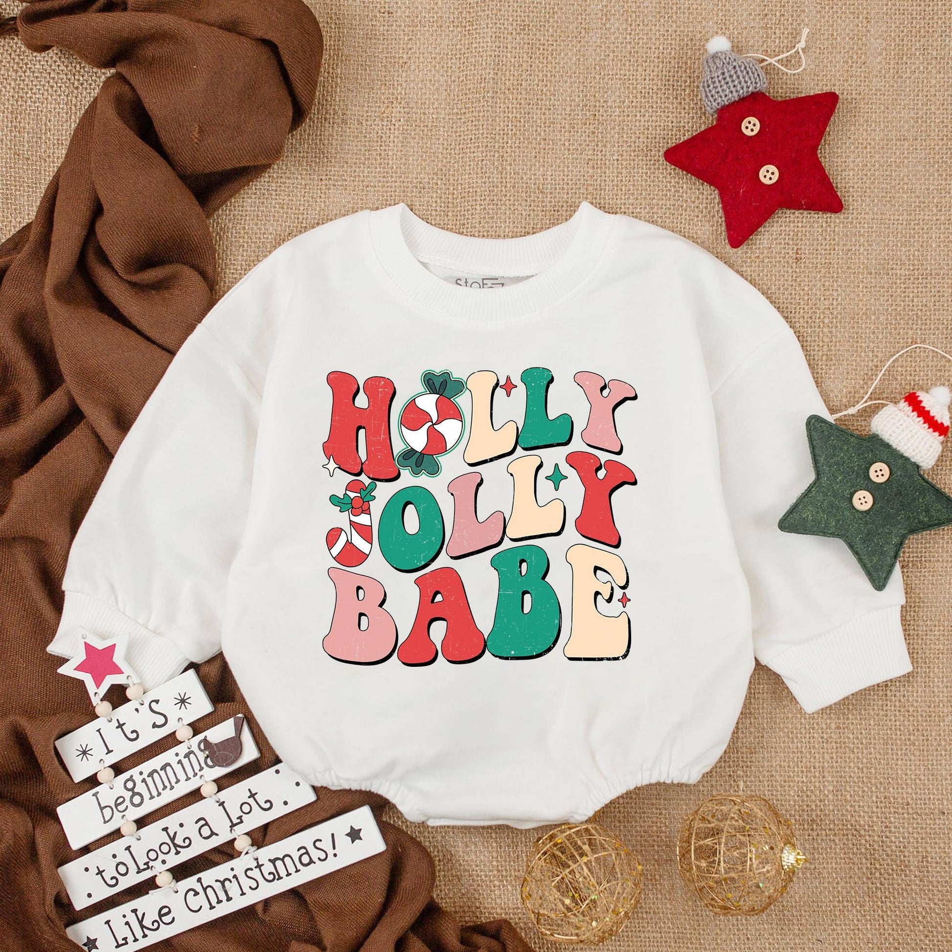 Holly Jolly Baby Romper, First Christmas Outfit, Cozy Baby Clothes