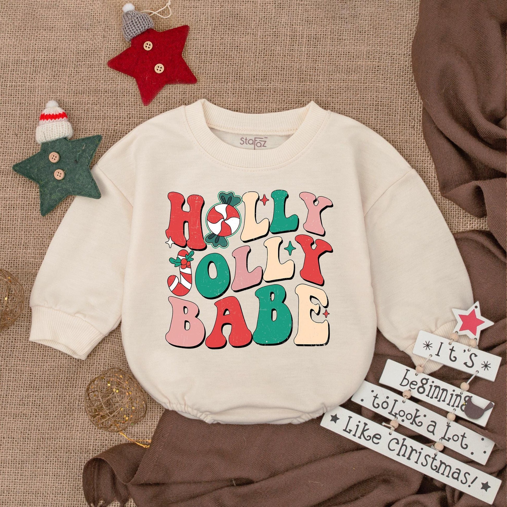 Holly Jolly Baby Romper, First Christmas Outfit, Cozy Baby Clothes