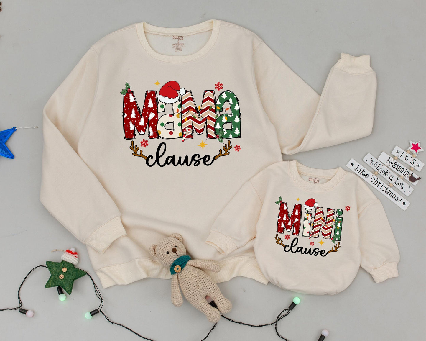 Vintage Mama & Mini Claus Sweaters: Matching Family Christmas Outfit