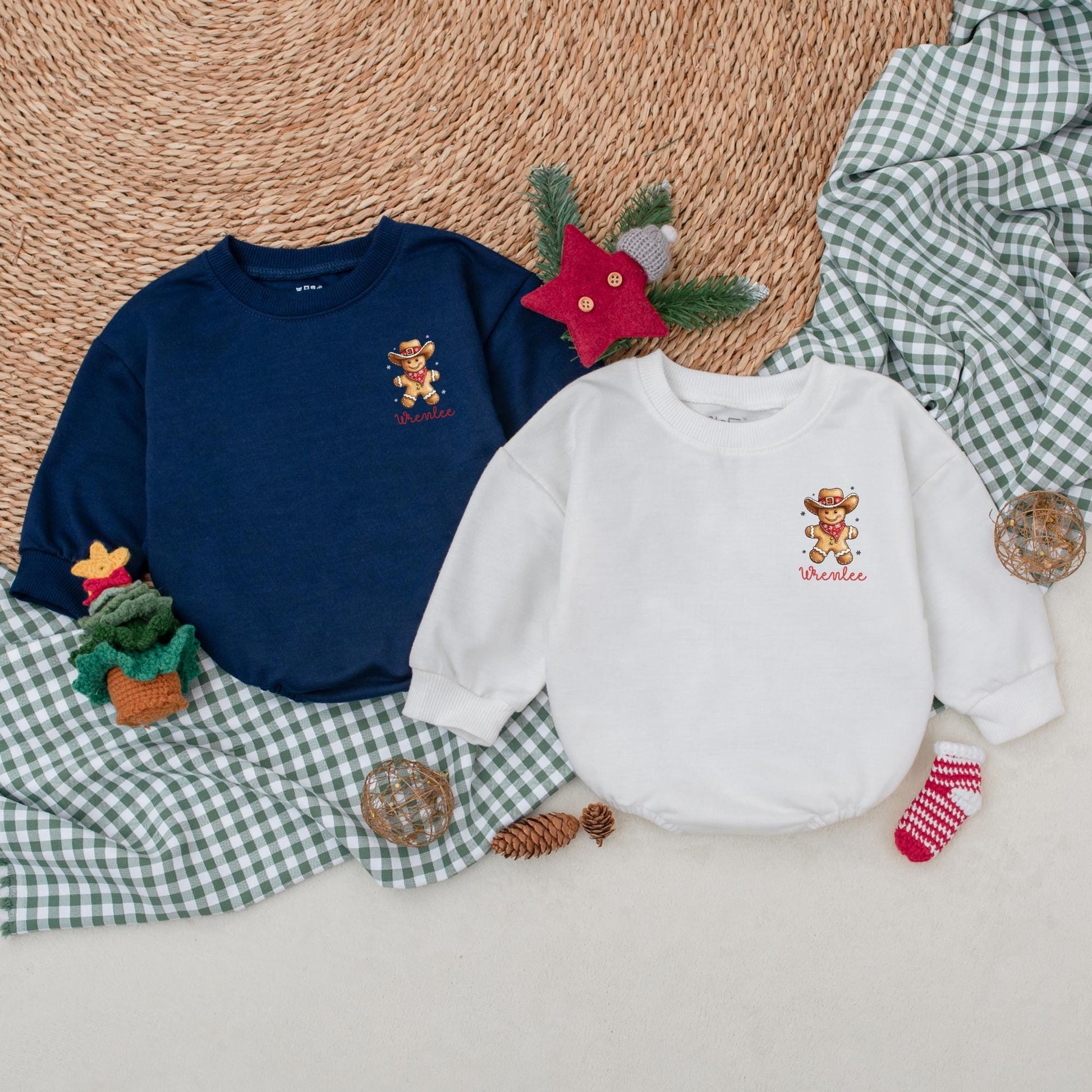 Custom Name Howdy Christmas Romper, Vintage Western Baby Bodysuit, Personalized First Christmas Outfit, Cowboy Gingerbread Baby Clothes, Christmas Gift (139)