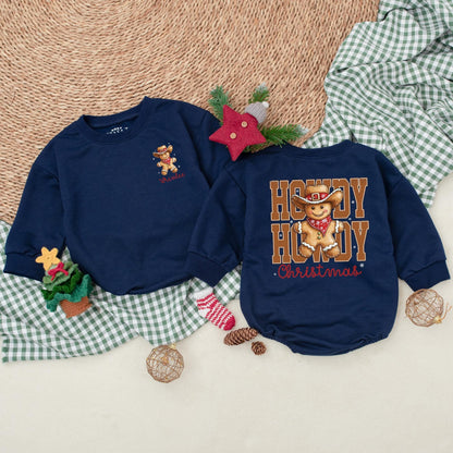Custom Name Howdy Christmas Romper, Vintage Western Baby Bodysuit, Personalized First Christmas Outfit, Cowboy Gingerbread Baby Clothes, Christmas Gift (139)