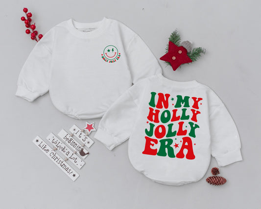 In My Holly Jolly Era Baby Romper First Christmas Outfit Infant Girls Retro Vintage Smiley Face Holiday Soft Cotton Xmas Gift