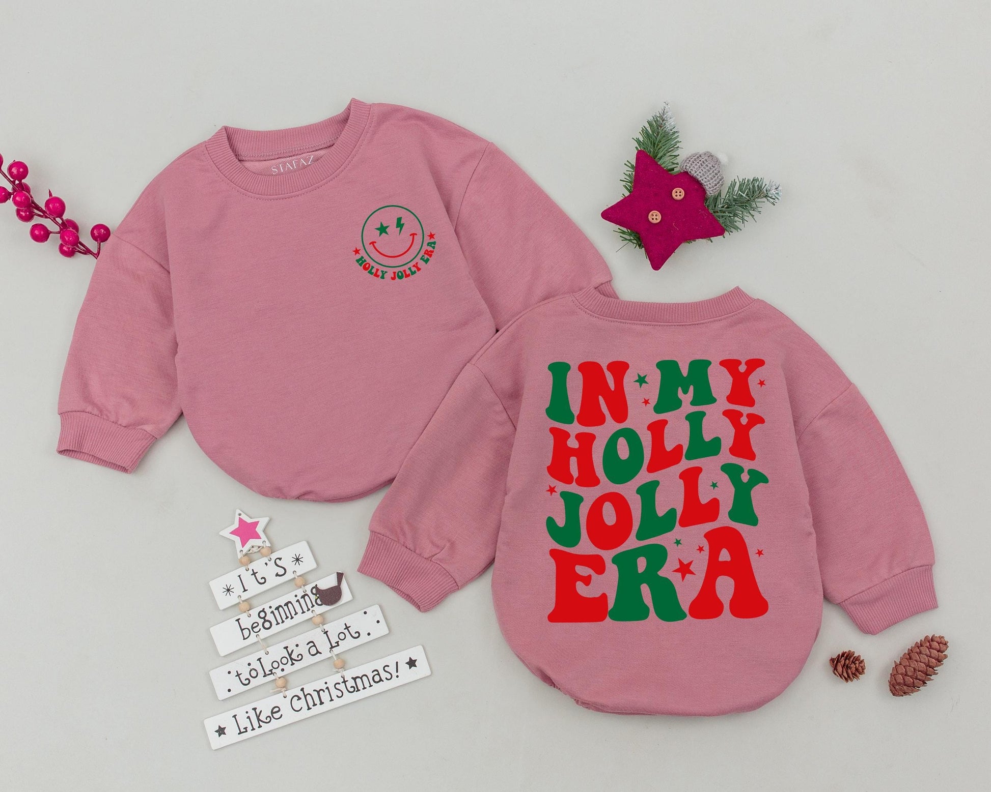 In My Holly Jolly Era Baby Romper First Christmas Outfit Infant Girls Retro Vintage Smiley Face Holiday Soft Cotton Xmas Gift