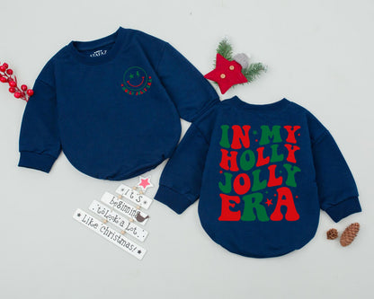 In My Holly Jolly Era Baby Romper First Christmas Outfit Infant Girls Retro Vintage Smiley Face Holiday Soft Cotton Xmas Gift