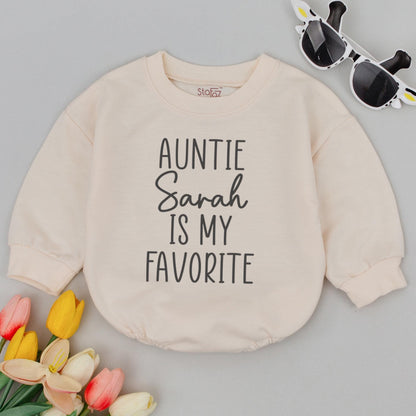Auntie Is My Favorite Baby Romper Dark Grey Print Simple Modern Design Gift for New Aunt Pregnancy Reveal Baby Bodysuit