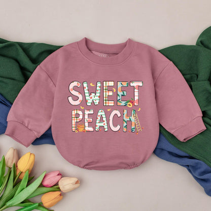 Sweet Peach Bubble Romper for Baby Girls First Birthday Outfit Whimsical Peachy Design Newborn Shower Gift Comfortable Infant Bodysuit